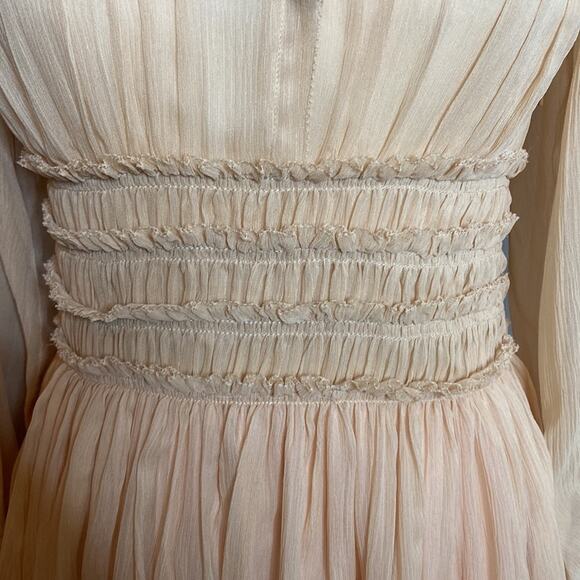 Rebecca Taylor Silk Keyhole Mini Dress Blush pink Long Sleeve Size 0 - Picture 5 of 12